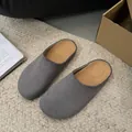 Stylish grey suede-look round toe mule slippers for women with comfort padded insole. - 35 / Gray