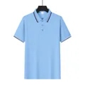 Vue détaillée d'un polo bleu ciel pour hommes avec col et poignets rayés stylés - Bleu clair