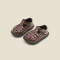 Classic toddler girl's brown woven leather walking shoes with buckle strap for spring - Inner Length 12cm / Brown