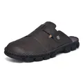 Hand-stitched dark grey men's casual mules featuring a textured leather finish - 38 / Gray