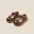 Toddler girl's brown leather T-strap walking shoes with cute animal face design - Inner Length 12cm / Brown (65MBX676)