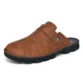 Classic hand-stitched brown leather casual mules for men with durable rubber sole - 38 / Light Brown