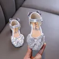 Élégantes chaussures de princesse argentées avec papillon en strass pour filles de fête - Argent