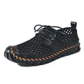 Black mesh outdoor water shoes for men with breathable quick-dry and hand-stitched sole - Black