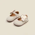 Elegant beige baby girl princess shoes with 3D floral accent and adjustable velcro strap - 11.5cm / Flower Princess Toddler Shoes (20MBX91103) / Beige