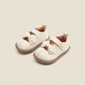 Elegant beige baby walker shoes featuring delicate white bow accents for girls - 12cm / Princess Mary Jane First Walkers (13MBX9086) / Beige
