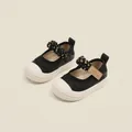 Breathable baby girl black and white mesh Mary Jane walking shoes with floral strap - 12cm / Color Block Mary Jane Walkers (30MBX0397) / Black