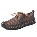 Men's brown breathable mesh outdoor water shoe with distinctive manual stitching details - Brown