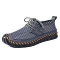 Men's grey breathable mesh outdoor water shoe with hand-stitched anti-slip rubber sole - Gray
