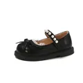 Elegante zwarte meisjes Mary Jane schoenen met strik, kant en een luxe parelbandje - Zwart