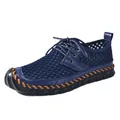 Navy blue men's breathable mesh outdoor water shoe with hand-stitched non-slip rubber sole - Blue