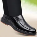 Elegantes zapatos casuales de cuero negro transpirables y calados para hombre nuevo - Estilo Hueco Negro