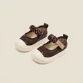 Classic brown toddler girl princess Mary Jane walking shoes with cute elastic straps - Inner Length 12cm / Color Block Mary Jane Walkers (30MBX0397) / Brown
