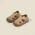 Sandalias de cuero sintético beige para niños con puntera cerrada y cierre de velcro - 11.5cm / Caqui