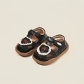 Black toddler walking sandals with cherry lace heart design and anti-collision toe - 11.5cm / Cherry Lace Toddler Shoes (13MBX9209) / Black
