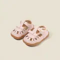 Soft pink toddler girls leather sandals with bow decoration and floral cutouts - 11.5cm / Pink