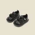 Classic black baby girl princess Mary Jane shoes with elegant knot details for spring - 12cm / Satin Bow Princess Leather Shoes (13MBX9086) / Black