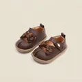Vintage dark brown baby girl princess leather shoes featuring decorative bow and knot detail - 12cm (Inner) / Bowknot Princess Flat Shoes (13MBX9086) / Brown