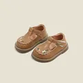 Zapatos clásicos de cuero marrón para niños con bordados florales y bordes ondulados - Longitud Interior 11.5cm / Caqui (13MBX9070)
