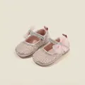 Sparkling pink baby girl princess flat shoes with rhinestones and elegant mesh bow detail - 11.5cm / Rhinestone Pearl Bow Princess Shoes (23MBX2417) / Pink