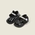 Zapatos Mary Jane para niña en charol negro con tira de pedrería y lazo elegante - 11.5cm / Negro