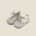 Silver girls princess Mary Janes with white bow and sparkling bead embellishment - Internal Length 11.5cm / Bowknot Beaded Princess Shoes (23MBX2417) / Silver