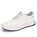White men's genuine leather casual sneakers featuring a breathable perforated design - 38 / White