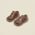 Toddler baby girl classic brown Mary Jane leather shoes with double buckle straps - 11.5cm / Carved Mary Jane Princess Shoes (9MBX18152) / Brown