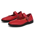 Elegantes bailarinas Mary Jane rojas para mujer con punta cuadrada retro y hebilla - 36 / Rojo