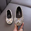 Elegant girls' princess flats with sparkling rhinestones and butterfly for dance - 21 / Princess Flat Shoes (902-C06) / Gold