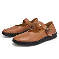 Zapatos planos Mary Jane marrones estilo retro con correa ajustable y suela negra - 36 / Marrón Claro