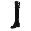 Elegant black over-the-knee stretch boots featuring decorative buckle and chunky high heels - 34 / Warm Lined Style (8cm Heel) / Black