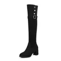 Elegant black over-the-knee faux suede boots featuring a chunky heel and metallic buckle - 34 / Warm Lined Style (6cm Heel) / Black