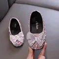 Elegant pink sparkly girl's princess flats with rhinestones and butterfly bow detail - 21 / Princess Flat Shoes (902-C06) / Pink