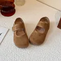 Classic brown suede Mary Jane shoes for girls with adjustable velcro strap for comfort - Size 23 (Inner Length 14.3cm) / Brown