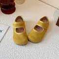 Vibrant yellow suede Mary Jane style Birkenstock shoes for toddler girls spring fashion - Size 23 (Inner Length 14.3cm) / Yellow