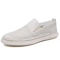 Atmungsaktive weiße Herren-Loafer aus echtem Leder mit Lochmuster für den Sommer - Cremeweiß Aushöhlung Stil
