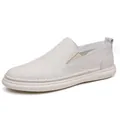 Lässige Herren Slipper aus weißem Echtleder mit strukturierter Oberfläche - Cremeweiß Einfarbig Stil