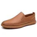 Hochwertige braune Leder-Loafer für Herren zum Hineinschlüpfen mit atmungsaktivem Design - Hellbraun Einfarbig