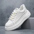 Men's minimalist white leather platform sneakers with breathable perforated details - 38 / Off White