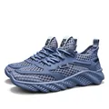 Men's breathable blue mesh outdoor walking sneakers featuring a chunky anti-slip sole - Denim Blue