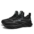 Black breathable mesh outdoor sneakers with blue accents and chunky anti-slip sole - Black