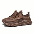 Breathable brown mesh sneakers for outdoor travel, large size men's sport shoes - Brown
