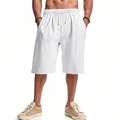 Men's breathable white linen shorts designed for summer beach and relaxed casual daily wear - White