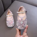Elegant girls' princess shoes with sparkling rhinestones and pearl straps for parties - 21 / Pink