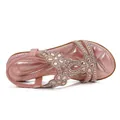Bohemian flat pink sandals with sparkling rhinestone flower embellishments for summer - Light Pink