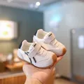 Breathable mesh baby walking shoes in beige with velcro for toddlers 1-3 years old - Size 16 (Inner Length 13cm) / Rice Black (Rice White with Black Stripes)