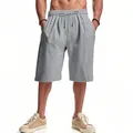 Men's summer casual loose breathable thin linen shorts in light gray for beach - Light Gray
