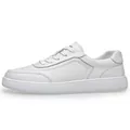 Baskets classiques pour hommes en cuir véritable blanc avec semelle souple et profil latéral - Blanc