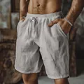 Comodi pantaloncini da uomo in cotone e lino bianco traspirante con coulisse in vita. - Grigio